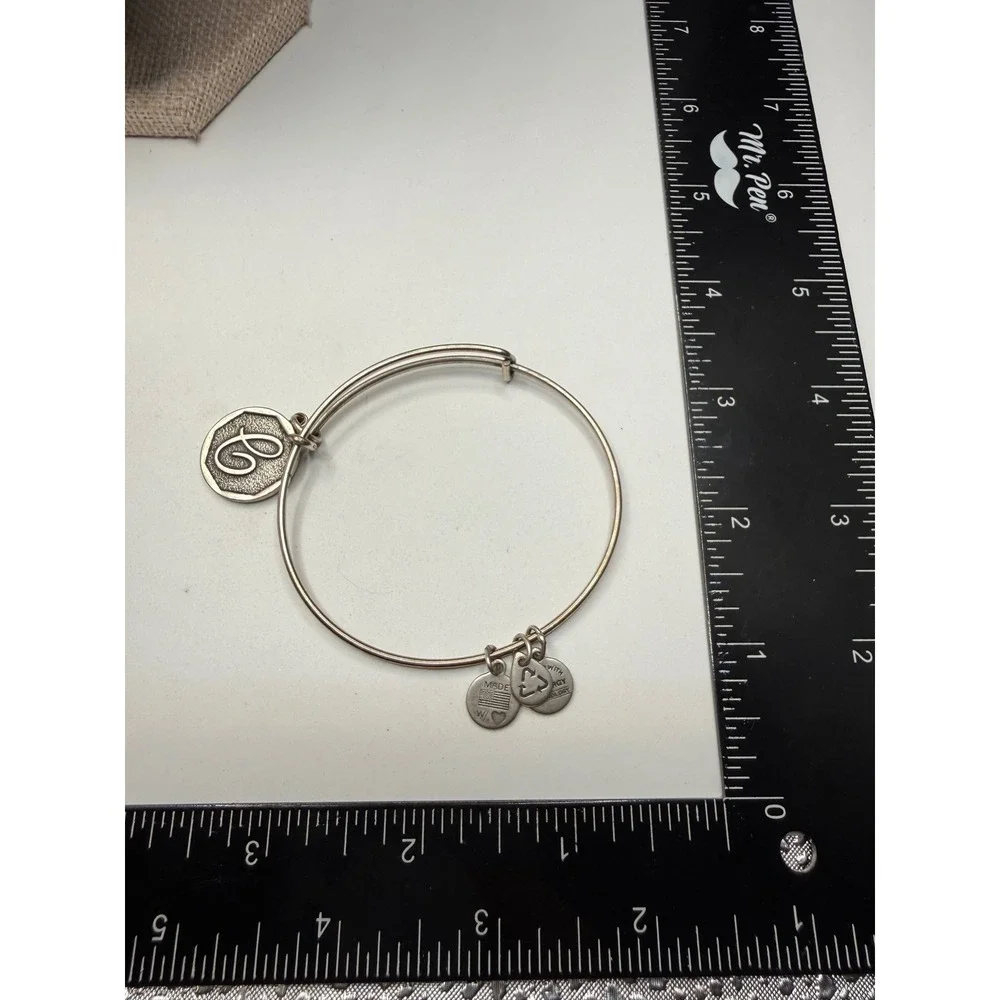 Alex and Ani Initial G Charm Bangle Bracelet‎ Rafaelian Silver Finish Expandable